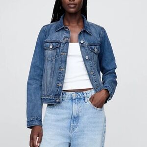 Vintage Gap Icon Denim Jacket Size M Indigo Stretch Cotton Jean Coat Pocket 2004